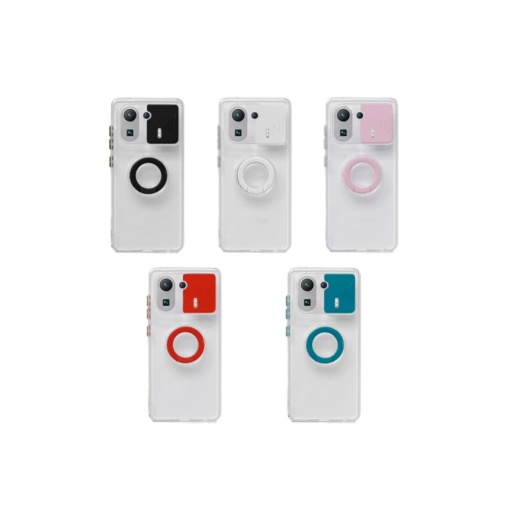 Ally Xiaomi Mi 11 Pro Kılıf Sürgülü Kamera Lens Korumalı Yüzük Standlı