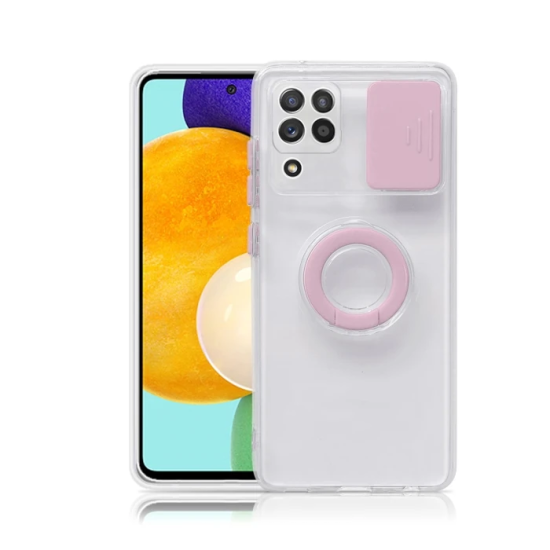 SM Galaxy A12 - M12 - F12 Kılıf Sürgülü Kamera Lens Korumalı Yüzük Sta
