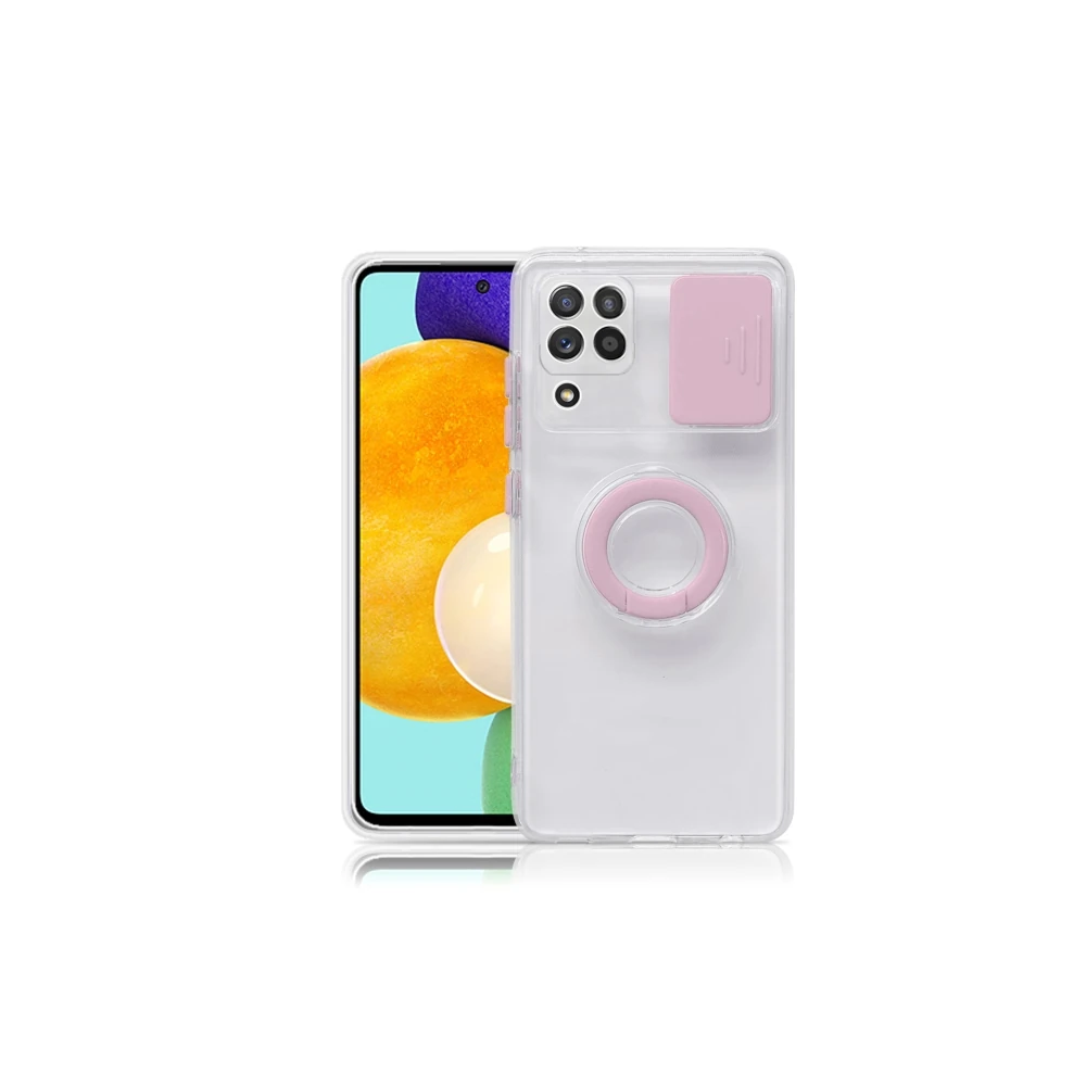 SM Galaxy A12 - M12 - F12 Kılıf Sürgülü Kamera Lens Korumalı Yüzük Sta