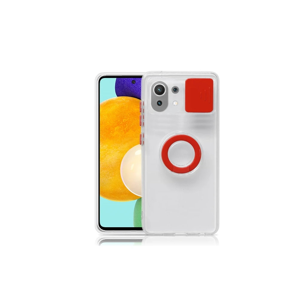 Xiaomi Mi 11 Lite Kılıf Sürgülü Kamera Lens Korumalı Yüzük Standlı Sil