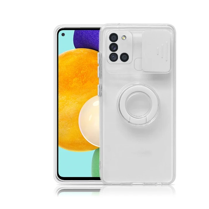 SM Galaxy A21S (SM-A217) Kılıf Sürgülü Kamera Lens Korumalı Yüzük Stan