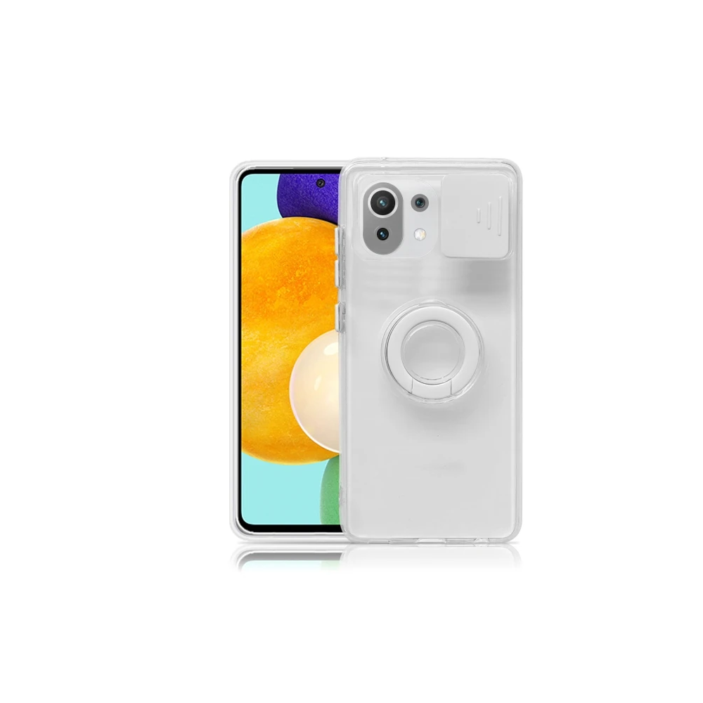 Xiaomi Mi 11 Lite Kılıf Sürgülü Kamera Lens Korumalı Yüzük Standlı Sil