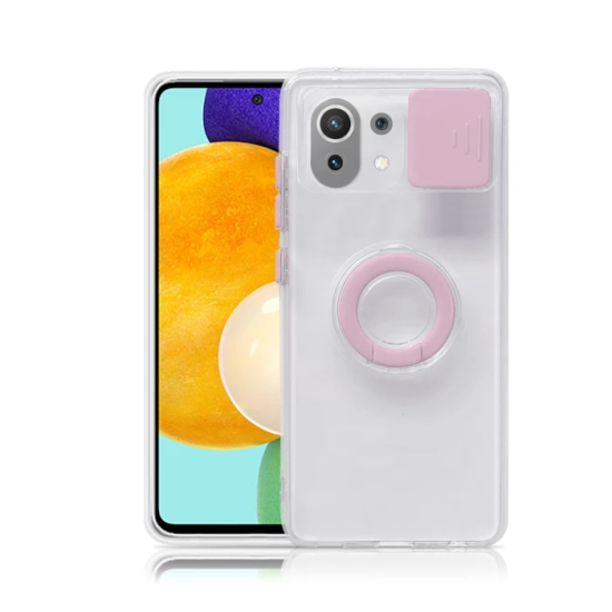 Xiaomi Mi 11 Lite Kılıf Sürgülü Kamera Lens Korumalı Yüzük Standlı Sil