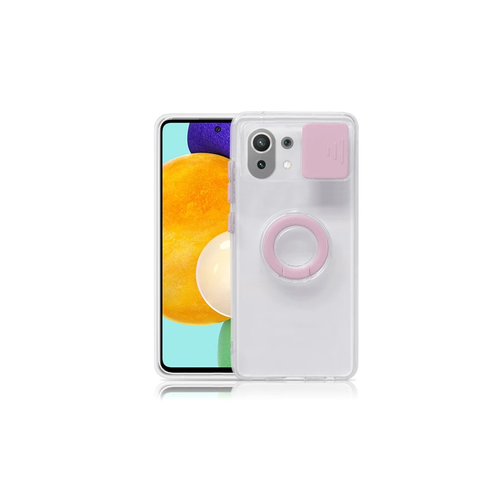 Xiaomi Mi 11 Lite Kılıf Sürgülü Kamera Lens Korumalı Yüzük Standlı Sil