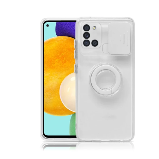SM Galaxy A21S (SM-A217) Kılıf Sürgülü Kamera Lens Korumalı Yüzük Stan