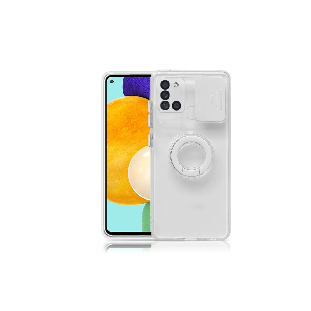SM Galaxy A21S (SM-A217) Kılıf Sürgülü Kamera Lens Korumalı Yüzük Stan