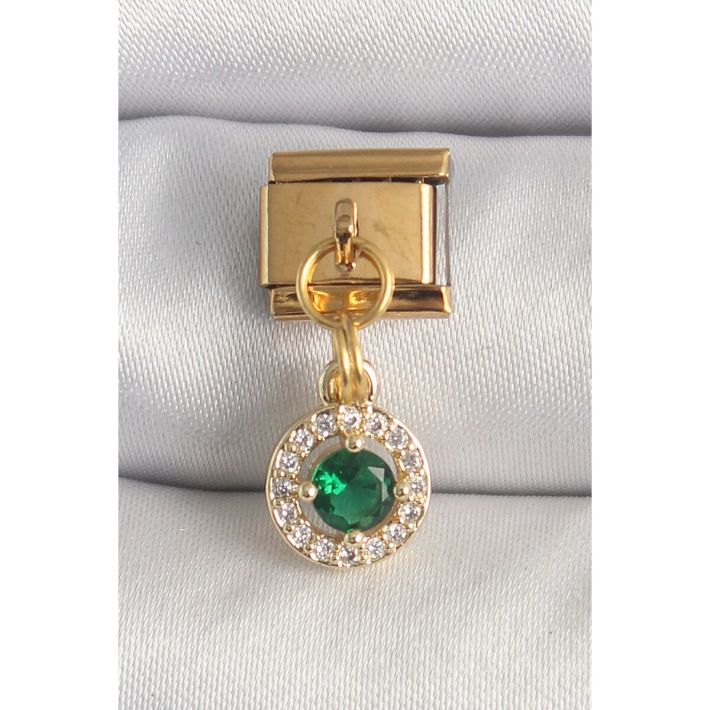 316L Çelik Gold Renk Sallantı Yeşil Zirkon Taşlı Nomination Charm
