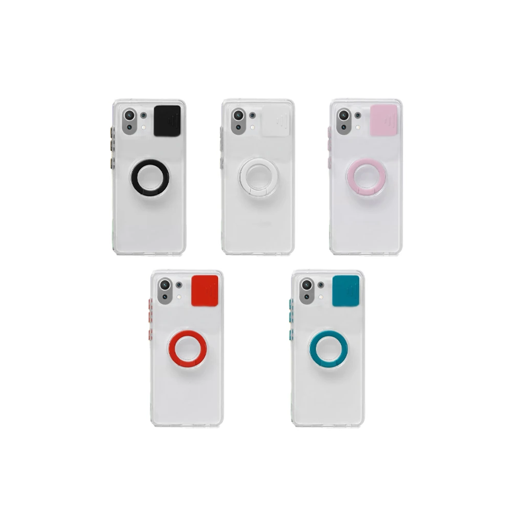Xiaomi Mi 11 Lite Kılıf Sürgülü Kamera Lens Korumalı Yüzük Standlı Sil