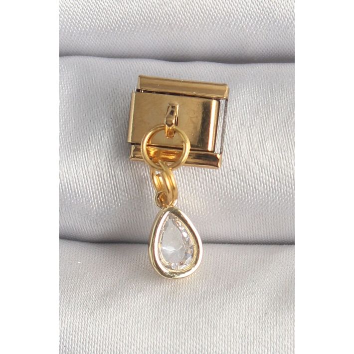 316L Çelik Gold Renk Sallantı Damla Zirkon Taşlı Nomination Charm