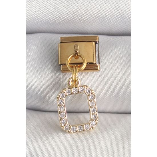 316L Çelik Gold Renk Sallantı Kare Zirkon Taşlı Nomination Charm