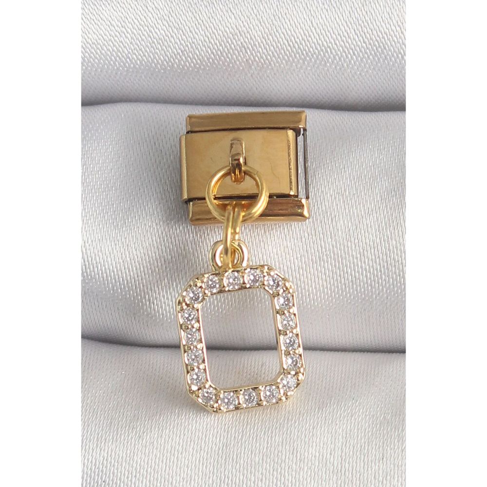 316L Çelik Gold Renk Sallantı Kare Zirkon Taşlı Nomination Charm