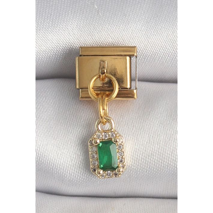 316L Çelik Gold Renk Sallantı Kare Yeşil Zirkon Taşlı Nomination Charm