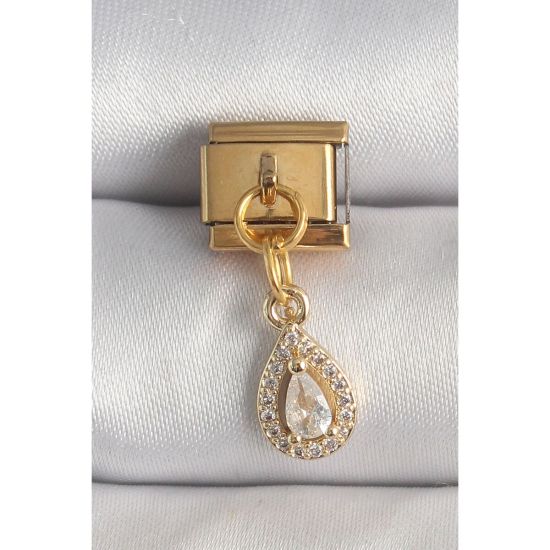 316L Çelik Gold Renk Sallantı Damla Zirkon Taşlı Nomination Charm