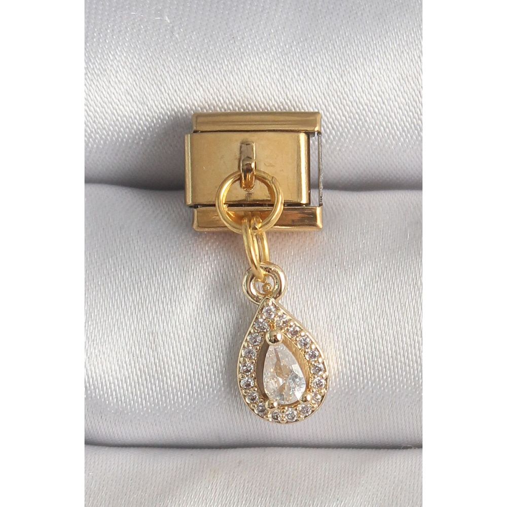 316L Çelik Gold Renk Sallantı Damla Zirkon Taşlı Nomination Charm