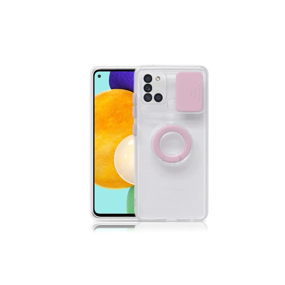 SM Galaxy A21S (SM-A217) Kılıf Sürgülü Kamera Lens Korumalı Yüzük Stan