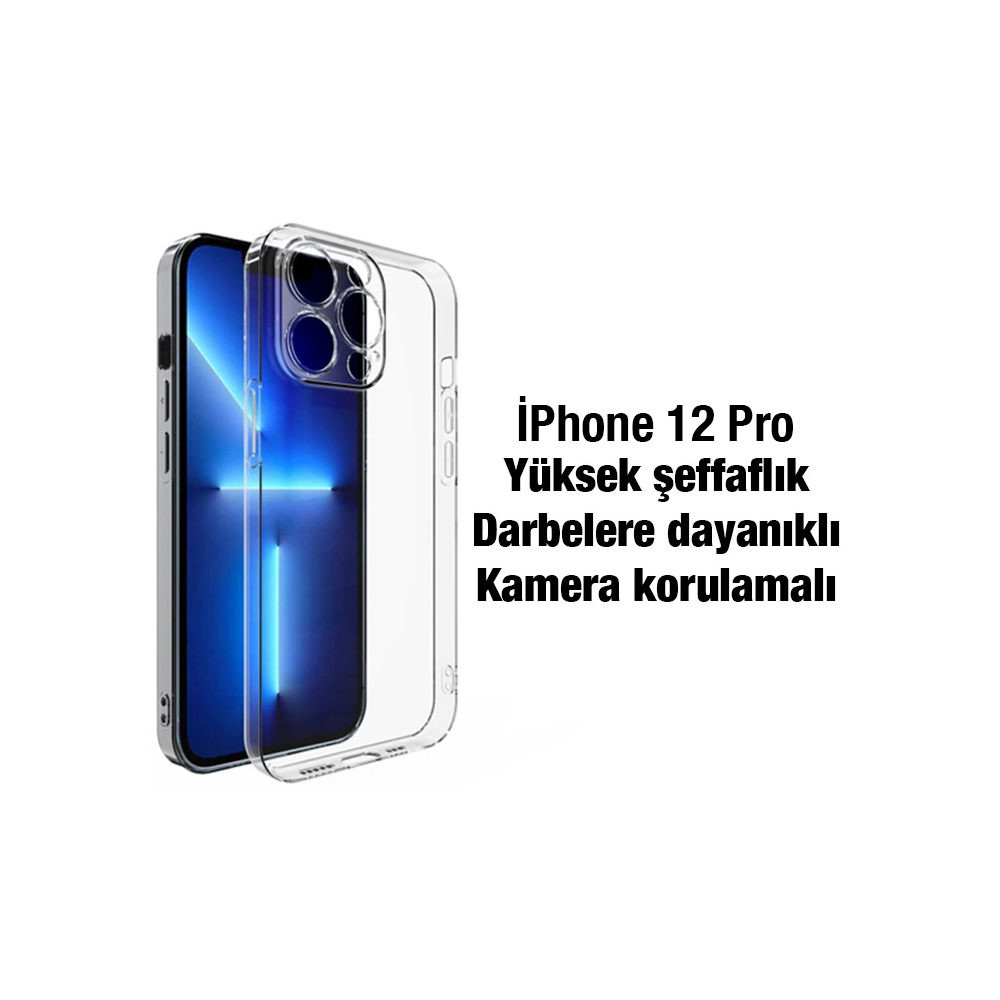 Ally iPhone 12 Pro 6.1inç Kılıf Kamera Korumalı Ultra İnce Şeffaf Sili