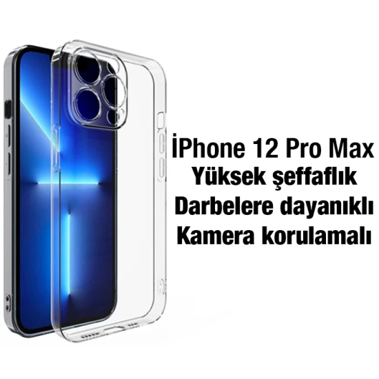 Ally iPhone 12 Pro Max 6.7inç Kılıf Kamera Korumalı Ultra İnce Şeffaf 