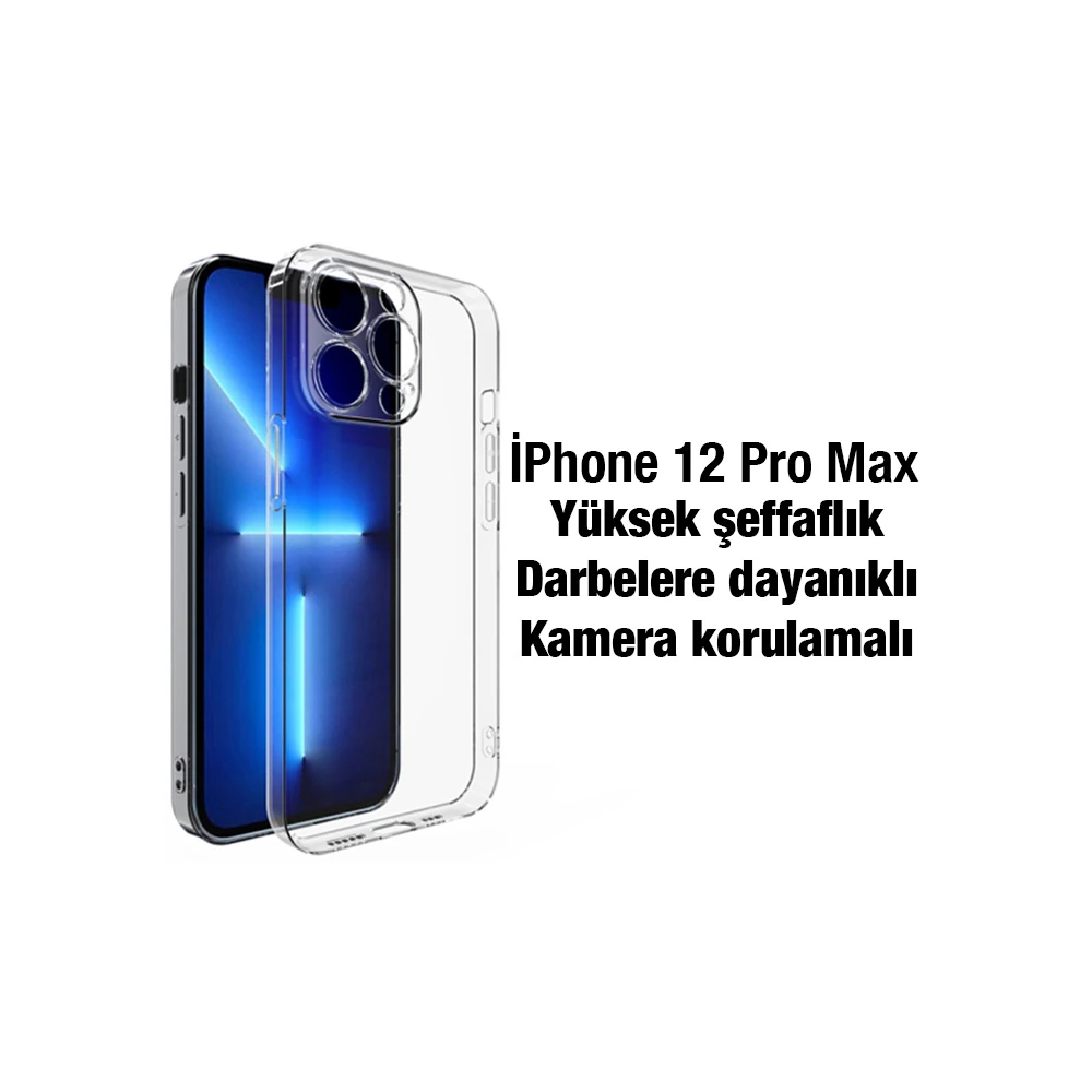 Ally iPhone 12 Pro Max 6.7inç Kılıf Kamera Korumalı Ultra İnce Şeffaf 