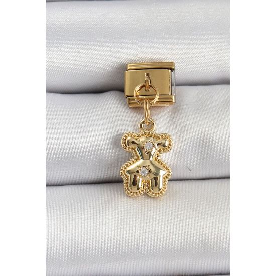316L Çelik Sallantılı Zirkon Taşlı Ayıcık Model Gold Renk Nomination C
