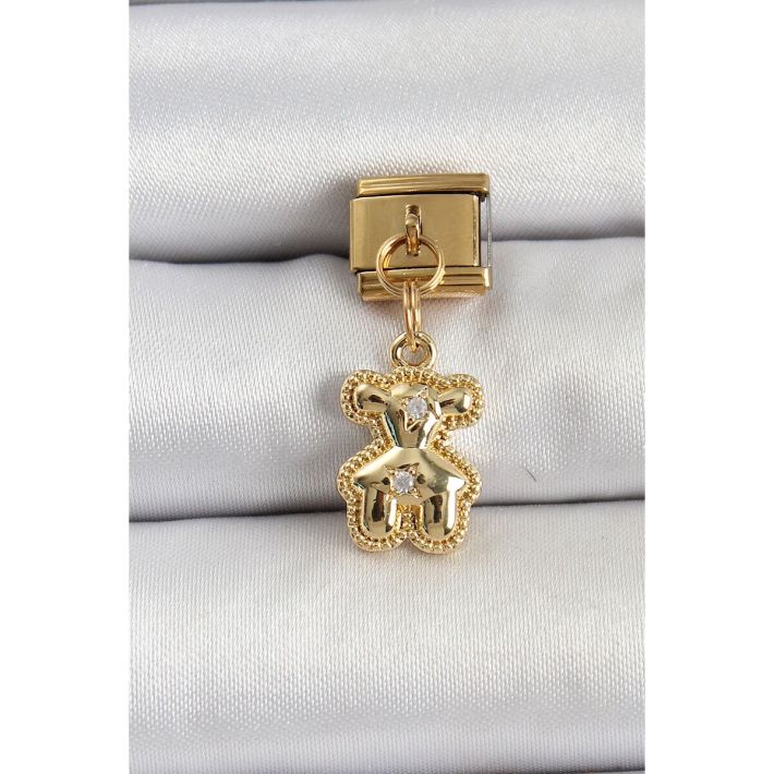 316L Çelik Sallantılı Zirkon Taşlı Ayıcık Model Gold Renk Nomination C