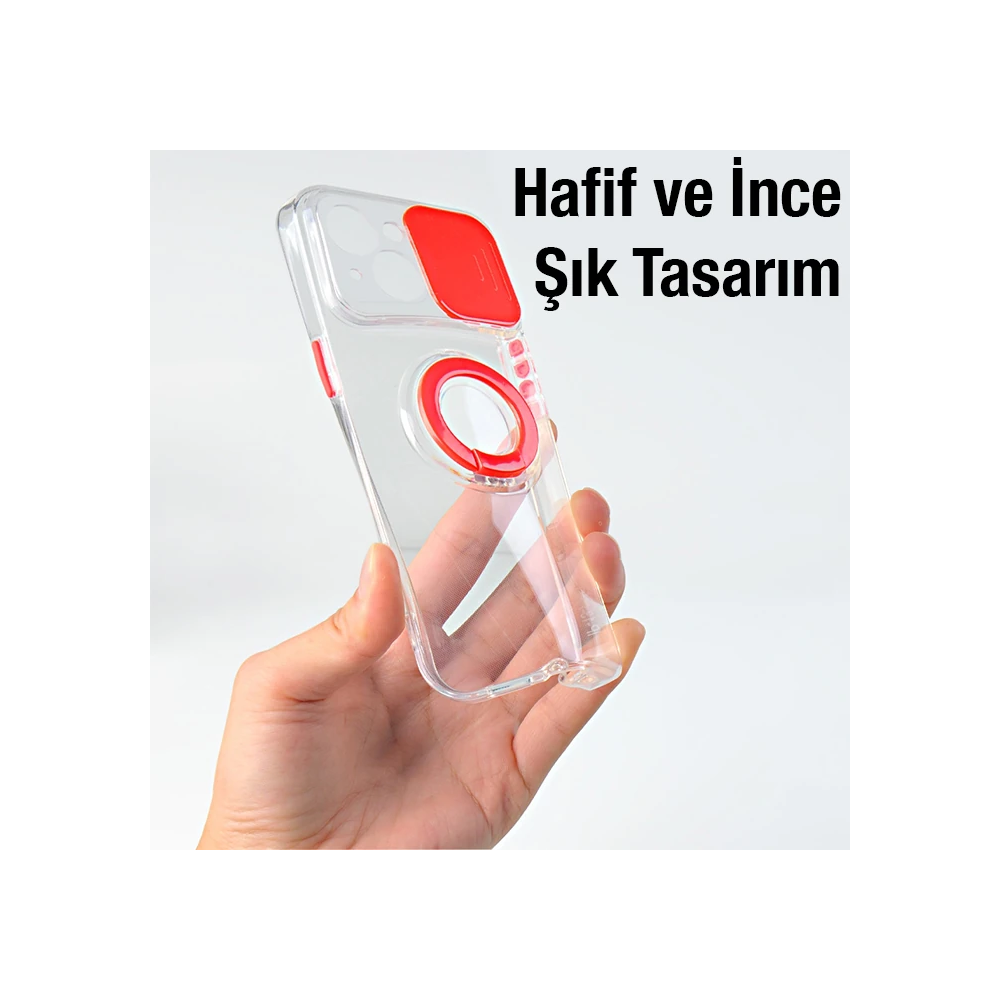 Ally iPhone 13 Mini 5.4inç Kılıf Sürgülü Kamera Lens Korumalı Yüzük St