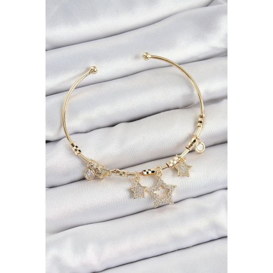 Pirinç Zirkon Taşlı Yıldız Model Gold Renk Charm Bileklik