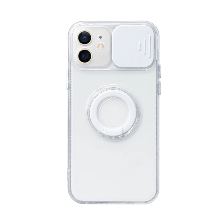 Ally iPhone 12 6.1inç Kılıf Sürgülü Kamera Lens Korumalı Yüzük Standlı