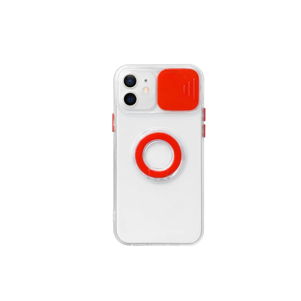 Ally iPhone 12 6.1inç Kılıf Sürgülü Kamera Lens Korumalı Yüzük Standlı