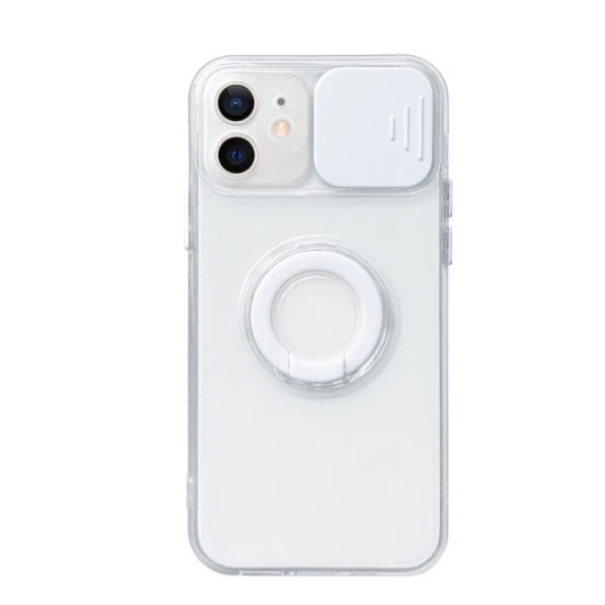 Ally iPhone 12 6.1inç Kılıf Sürgülü Kamera Lens Korumalı Yüzük Standlı