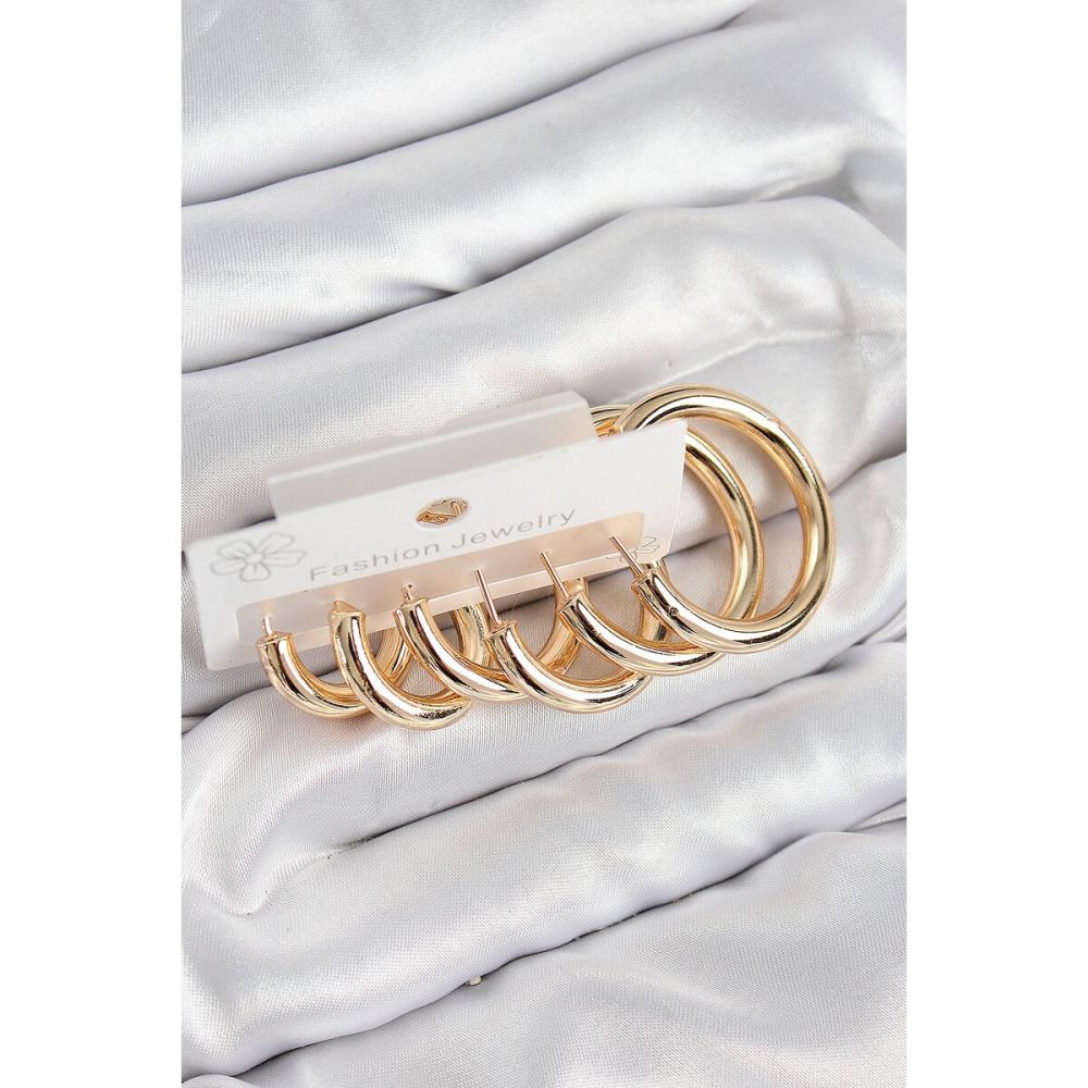 Pirinç Halka Model Gold Renk Kadın Set Küpe