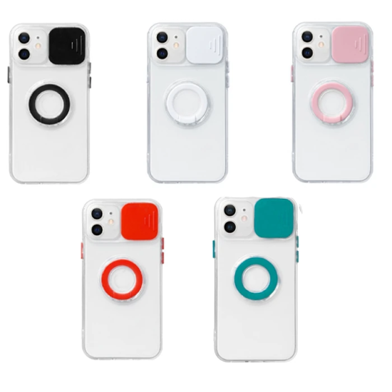 Ally iPhone 12 6.1inç Kılıf Sürgülü Kamera Lens Korumalı Yüzük Standlı
