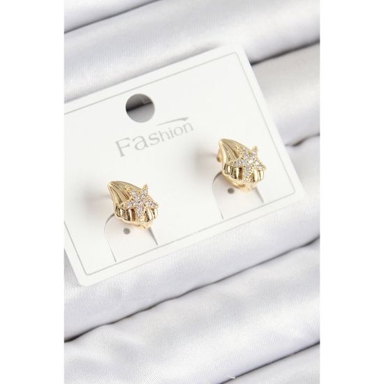 Pirinç Zirkon Taşlı Yıldız Model Gold Renk Çocuk Küpe