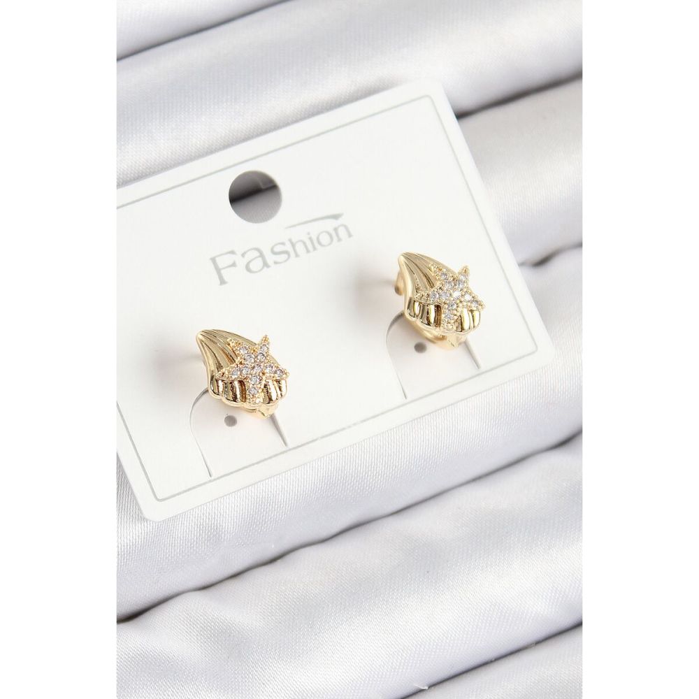 Pirinç Zirkon Taşlı Yıldız Model Gold Renk Çocuk Küpe