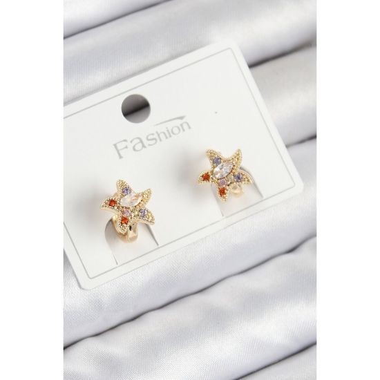 Pirinç Zirkon Taşlı Yıldız Model Gold Renk Çocuk Küpe