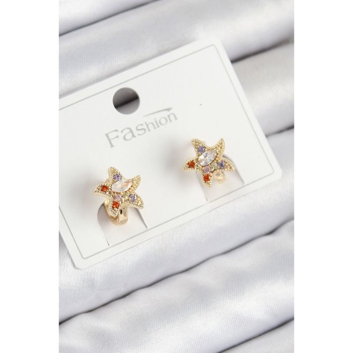 Pirinç Zirkon Taşlı Yıldız Model Gold Renk Çocuk Küpe