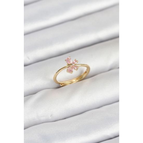 Pirinç Gold Renk Pembe Kelebek Kadın Yüzük