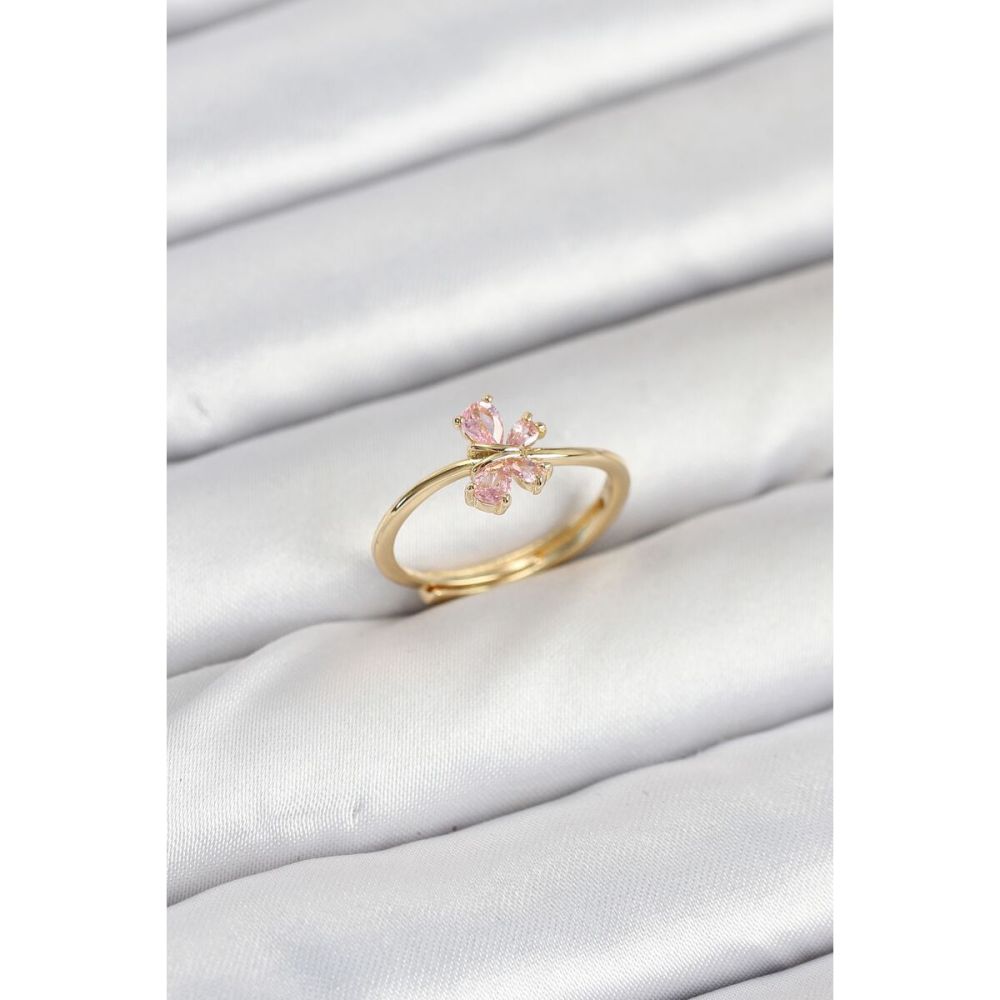 Pirinç Gold Renk Pembe Kelebek Kadın Yüzük