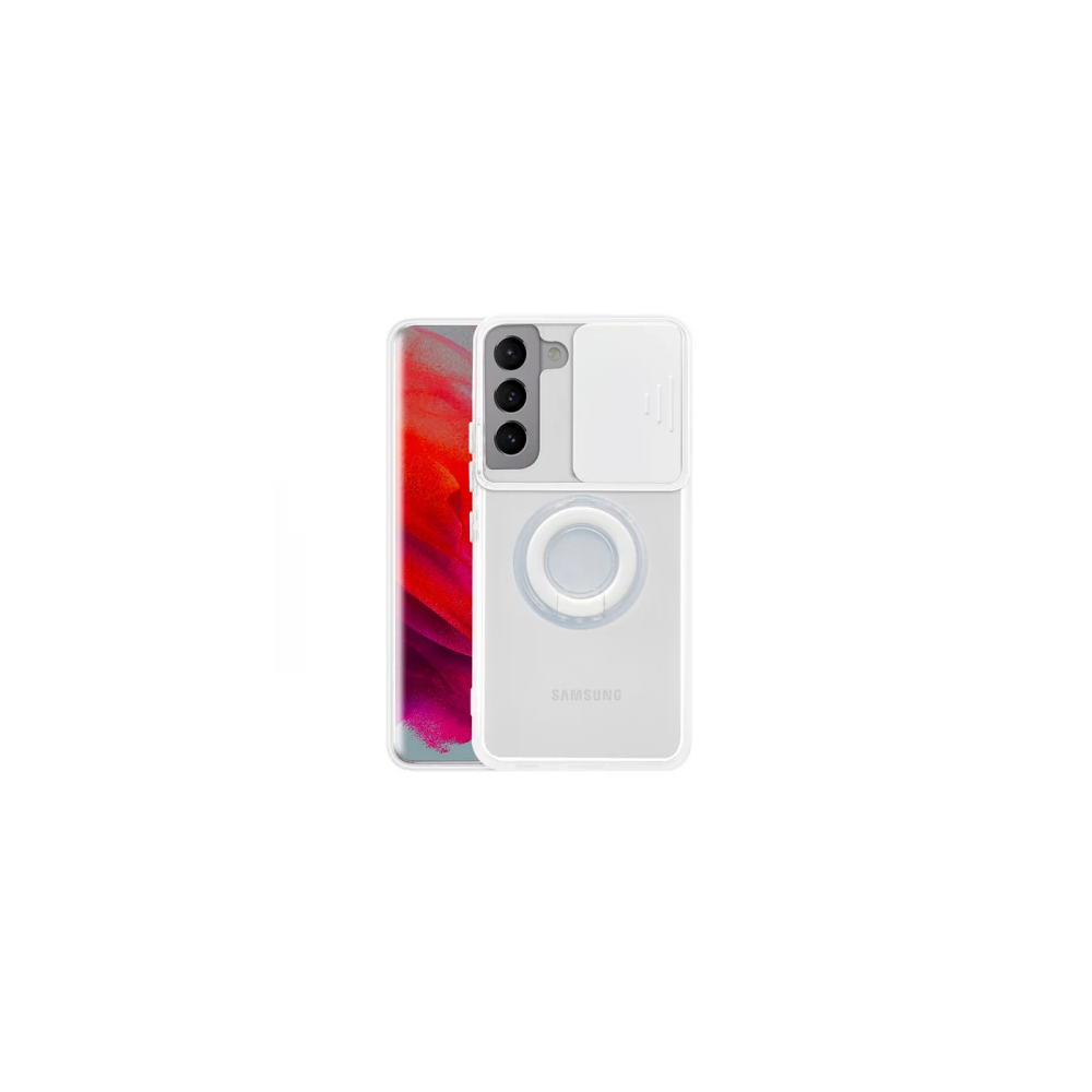 SM Galaxy S21 - S30 Kılıf Sürgülü Kamera Lens Korumalı Yüzük Standlı S