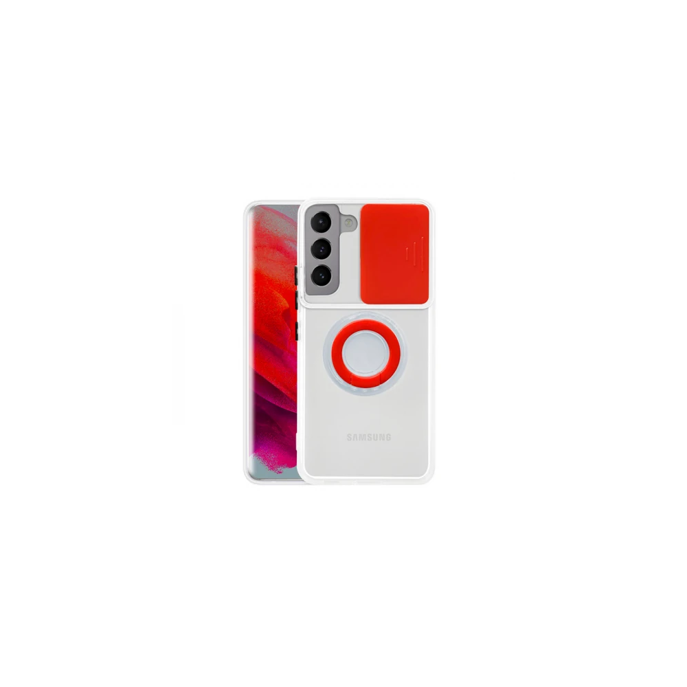 SM Galaxy S21 - S30 Kılıf Sürgülü Kamera Lens Korumalı Yüzük Standlı S