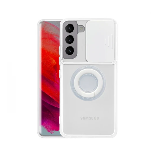 SM Galaxy S21 - S30 Kılıf Sürgülü Kamera Lens Korumalı Yüzük Standlı S