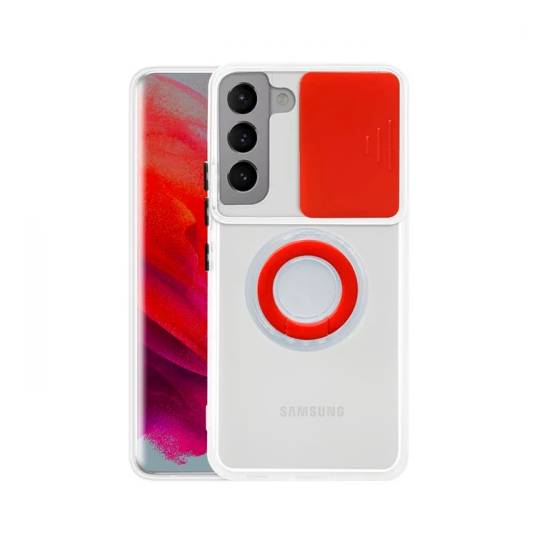 SM Galaxy S21 - S30 Kılıf Sürgülü Kamera Lens Korumalı Yüzük Standlı S