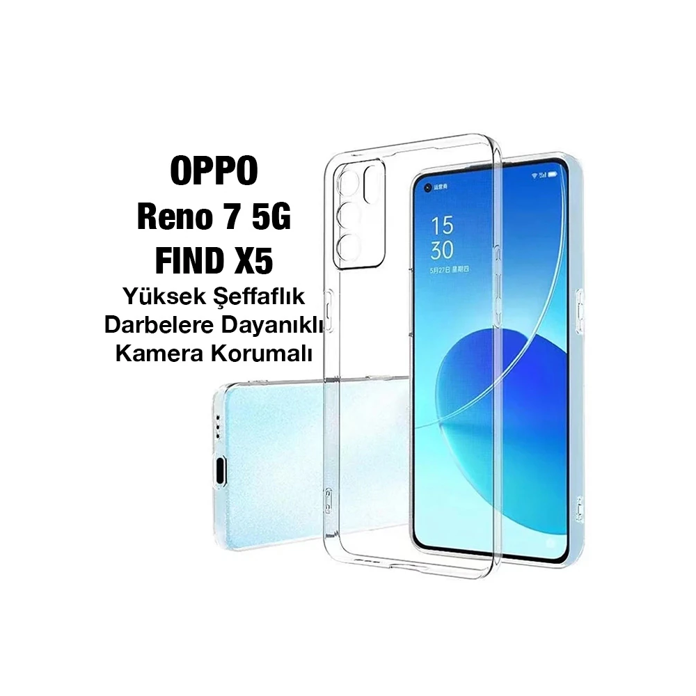 OPPO Reno 7 5G FIND X5 Kılıf Kamera Korumalı Ultra İnce Şeffaf Silikon