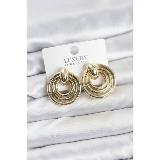 Gold Renk Pirinç Vintage Kadın Küpe