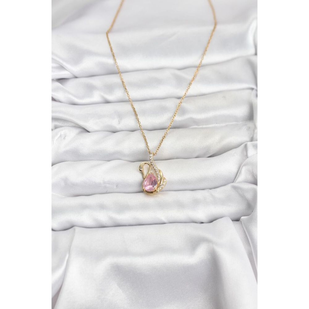 316L Çelik Zincir Gold Renk Pembe Kuğu Model Zirkon Taşlı Kadın Kolye