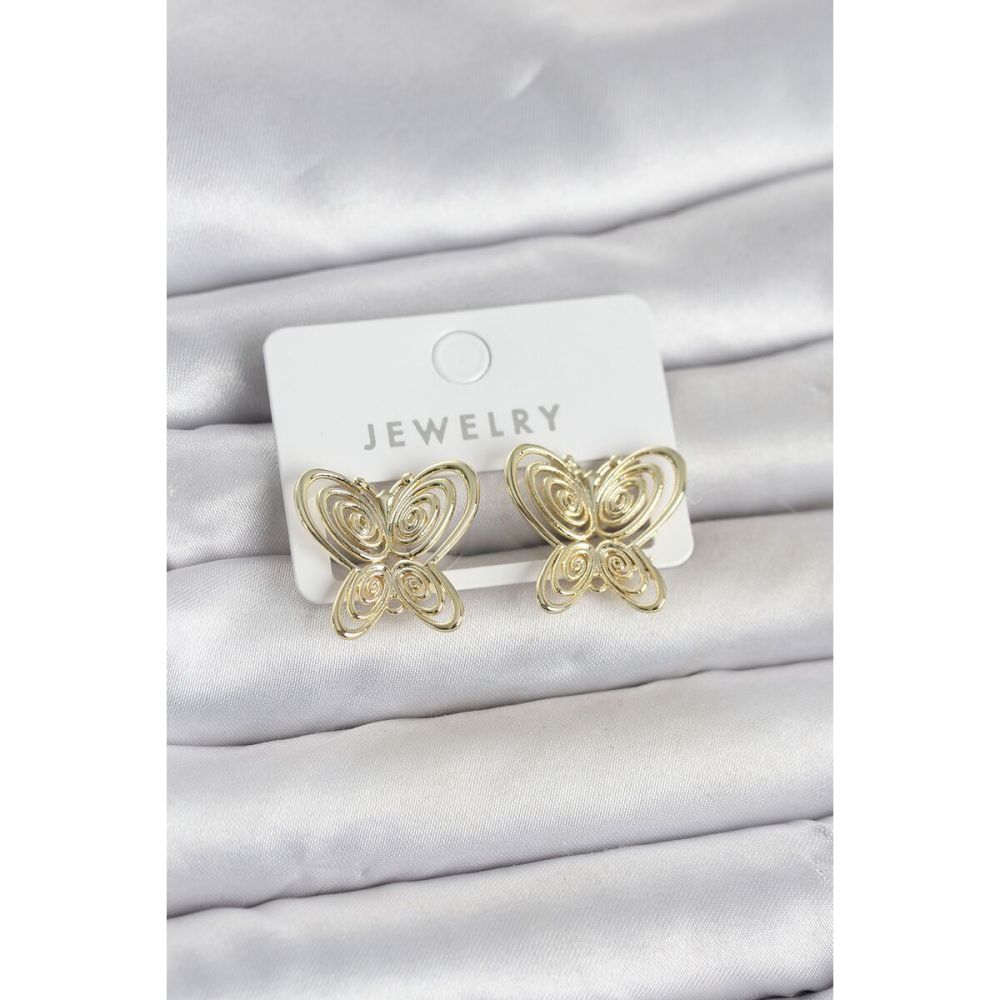 Füsun Küpesi Model Gold Renk Kelebek Model Pirinç Kadın Küpe