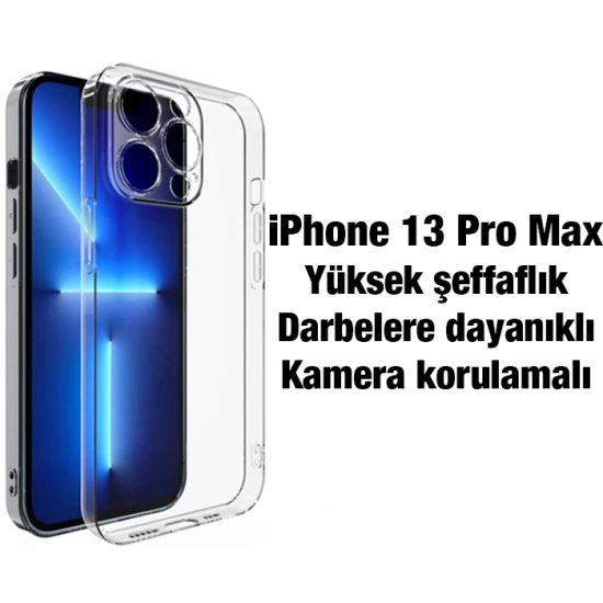 Ally iPhone 13 Pro Max Kılıf Kamera Korumalı Ultra İnce Şeffaf Silikon