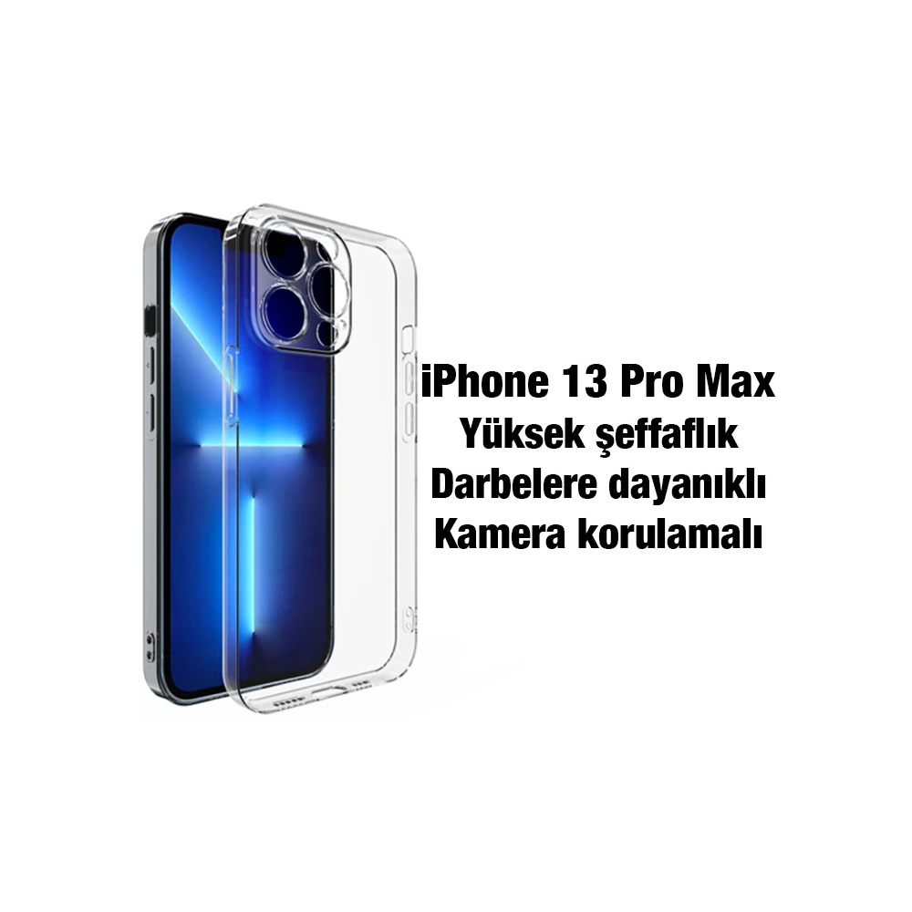 Ally iPhone 13 Pro Max Kılıf Kamera Korumalı Ultra İnce Şeffaf Silikon