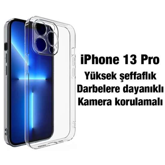 Ally iPhone 13 Pro 6.1inç Kılıf Kamera Korumalı Ultra İnce Şeffaf Sili