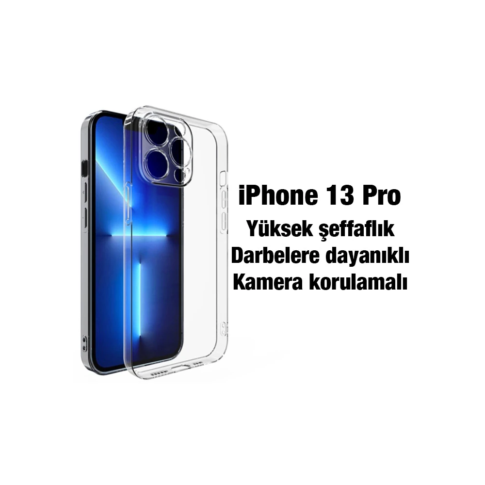 Ally iPhone 13 Pro 6.1inç Kılıf Kamera Korumalı Ultra İnce Şeffaf Sili