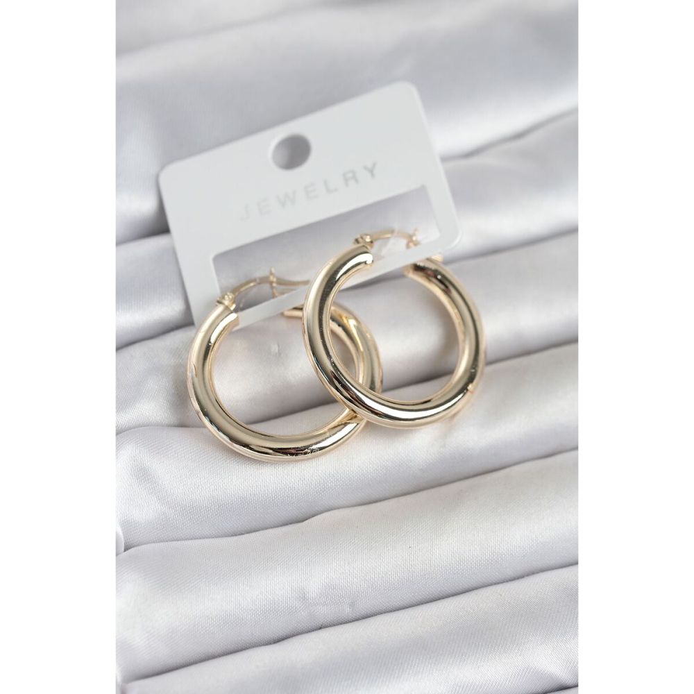 Gold Renk Pirinç Halka 30 mm Kadın Küpe